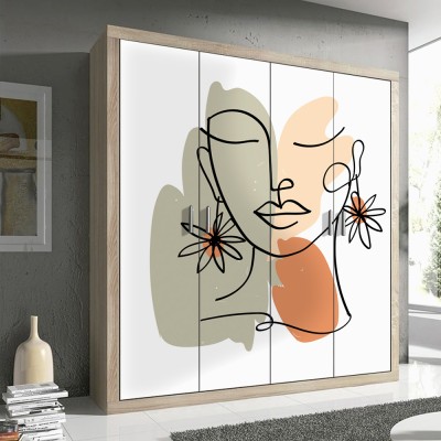 Houseart Κοπέλα με λουλουδάτα σκουλαρίκια, Line Art, Αυτοκόλλητα ντουλάπας, 100 x 100 εκ.
